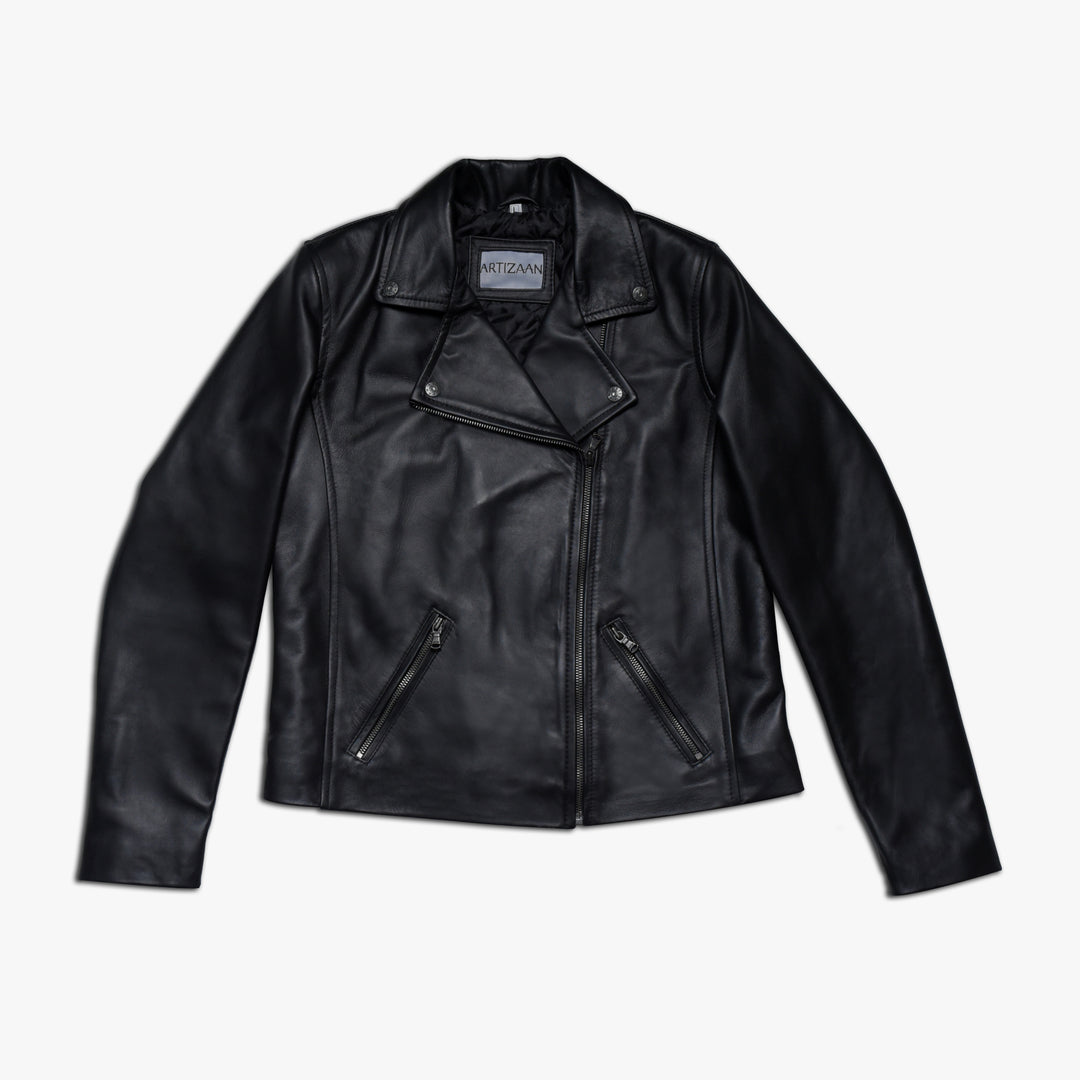 Black Biker Jacket - Full Grain Women's Leather Jacket
