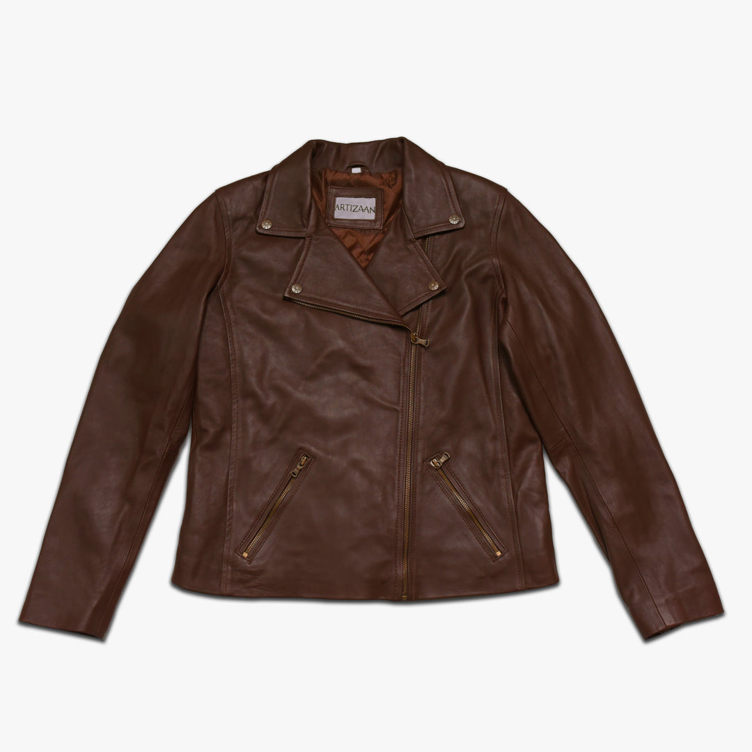 Brown Biker Jacket - Full Grain Womens Leather Jacket