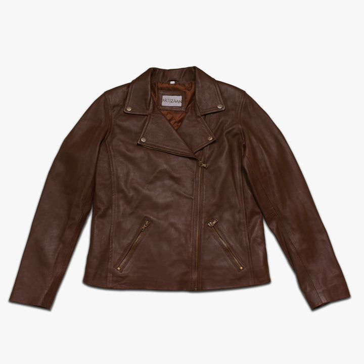 Brown Biker Jacket - Full Grain Womens Leather Jacket