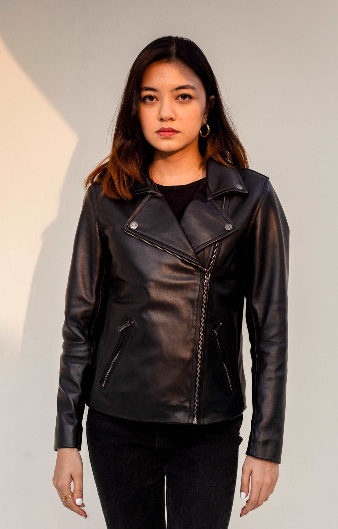 Black Biker Jacket - Full Grain Women's Leather Jacket