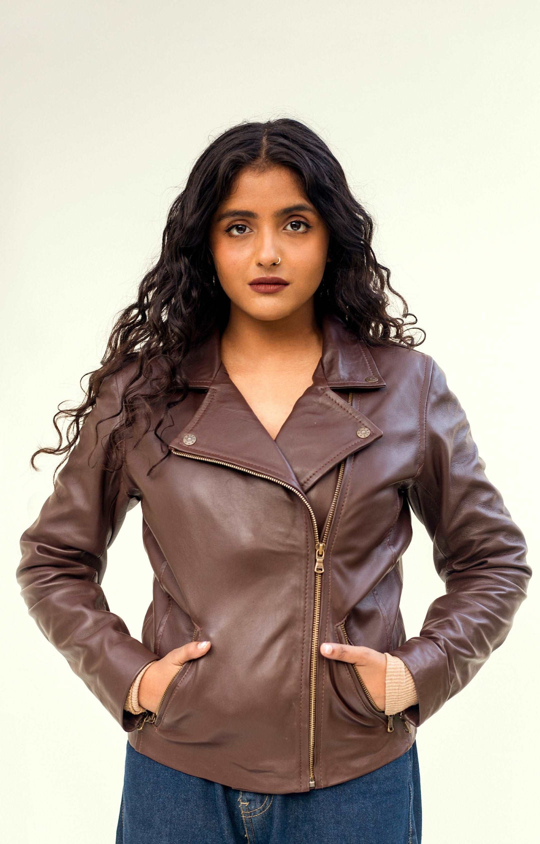 Brown Biker Jacket - Full Grain Womens Leather Jacket