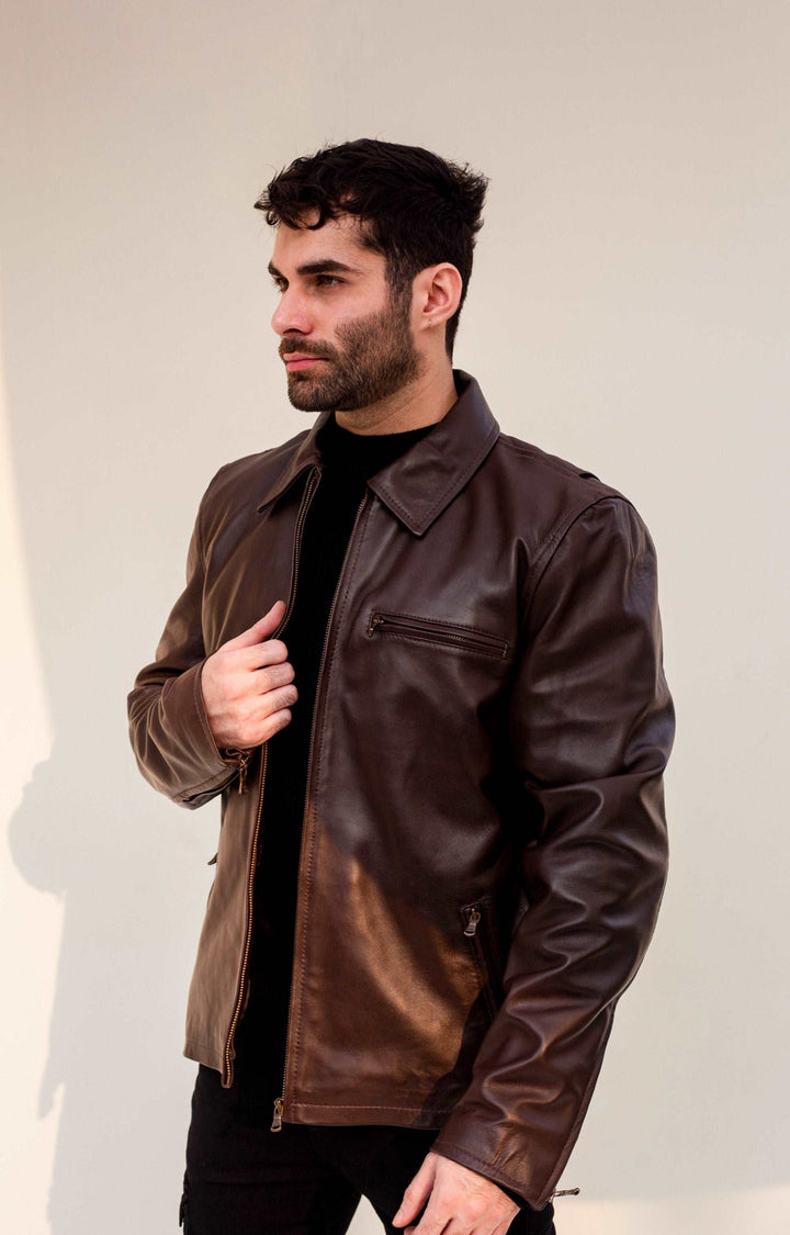 Brown Hamilton Jacket - Full Grain Mens Leather Jacket