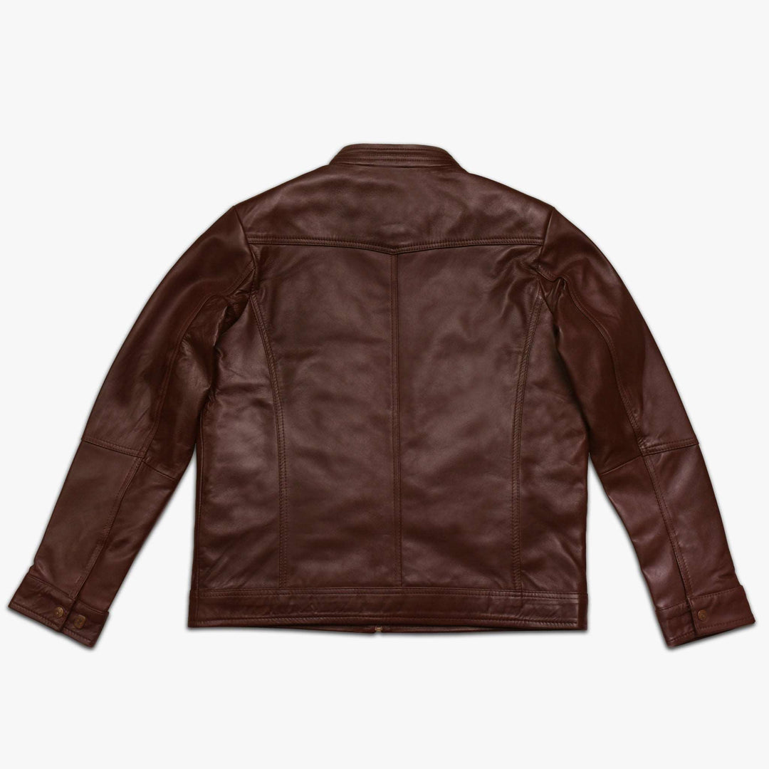 Espresso Nappa Leather Cafe Racer Jacket Back View#espresso_2