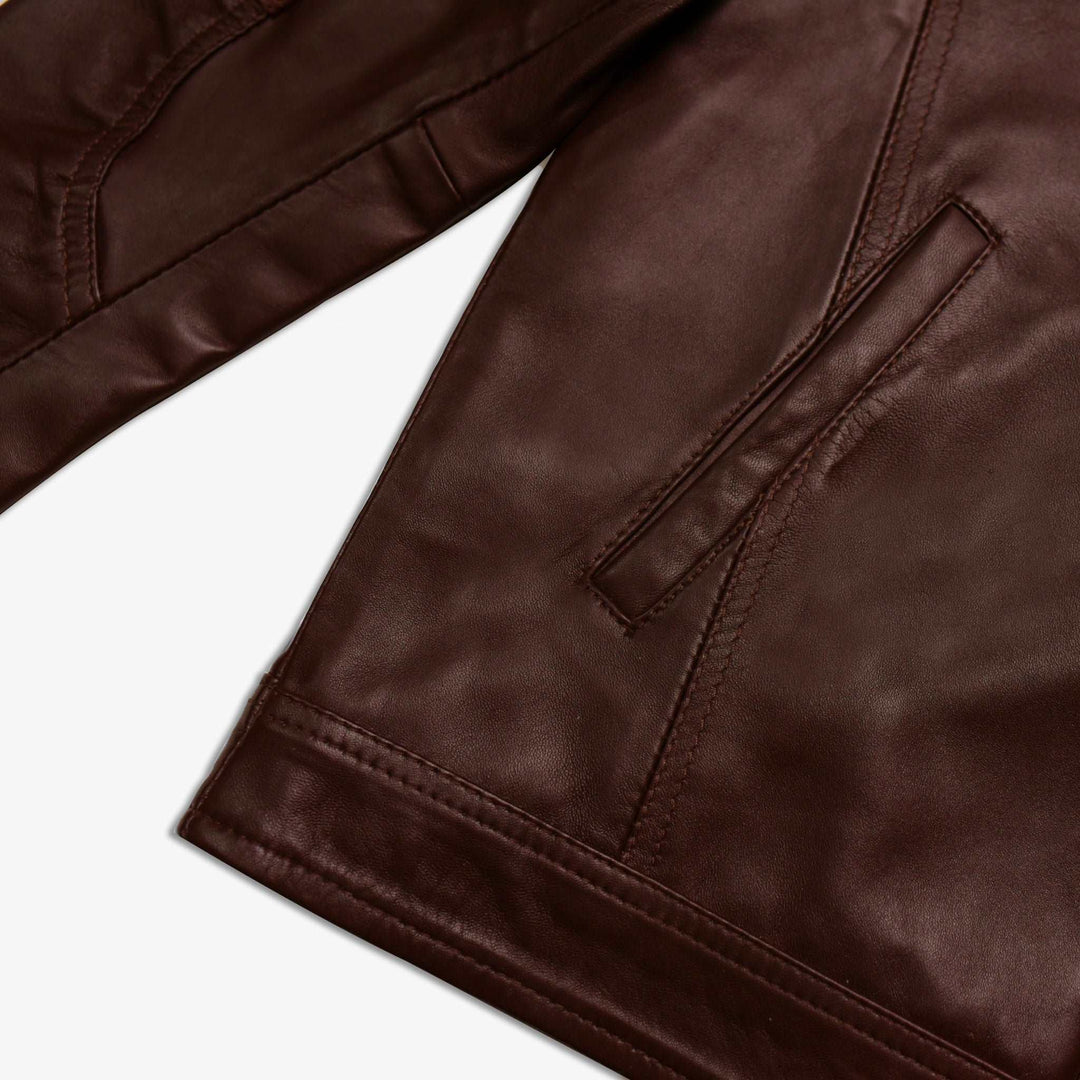 Espresso Nappa Leather Cafe Racer Jacket Side View#espresso_3