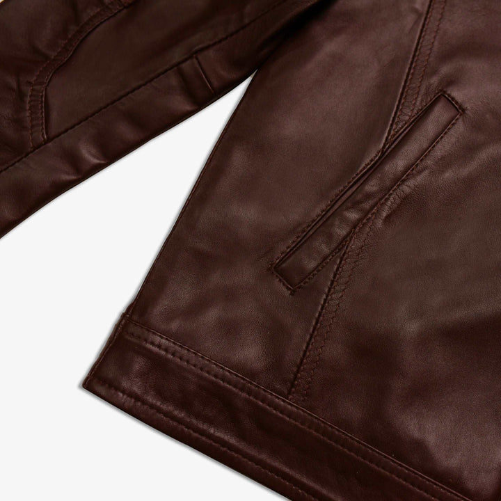 Espresso Nappa Leather Cafe Racer Jacket Side View#espresso_3
