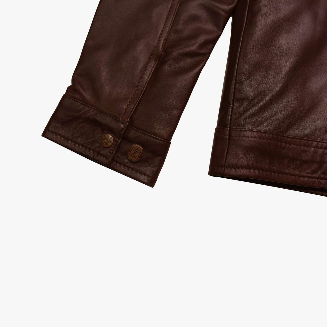 Espresso Nappa Leather Cafe Racer Jacket Sleeve View#espresso_4